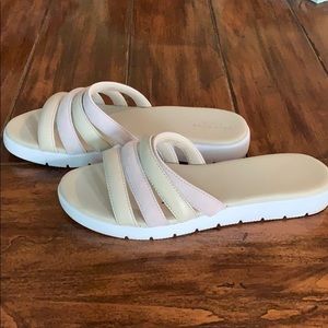 EUC Colehaan slides in bone leather and pink suede